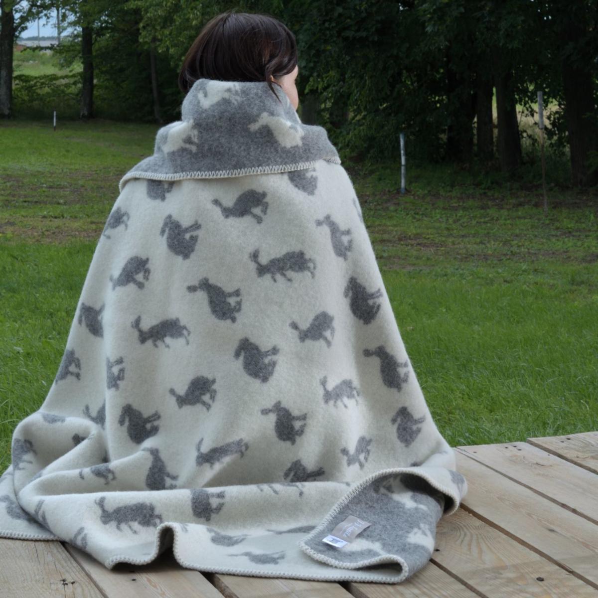 Grey / Neutrals / White Little Hares Wool Blanket J. j.textile – image 2