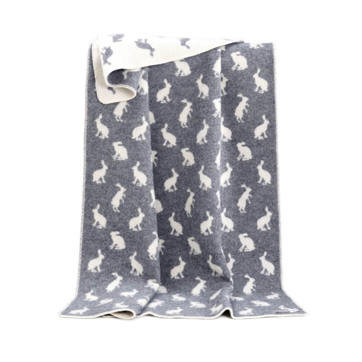 Grey / Neutrals / White Little Hares Wool Blanket J. j.textile – image 3
