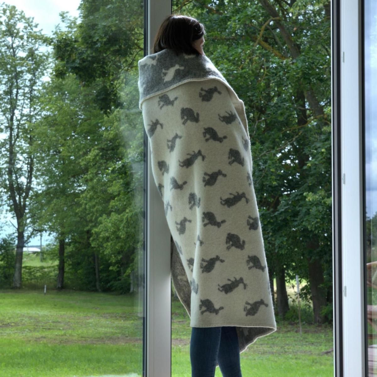 Grey / Neutrals / White Little Hares Wool Blanket J. j.textile – image 5