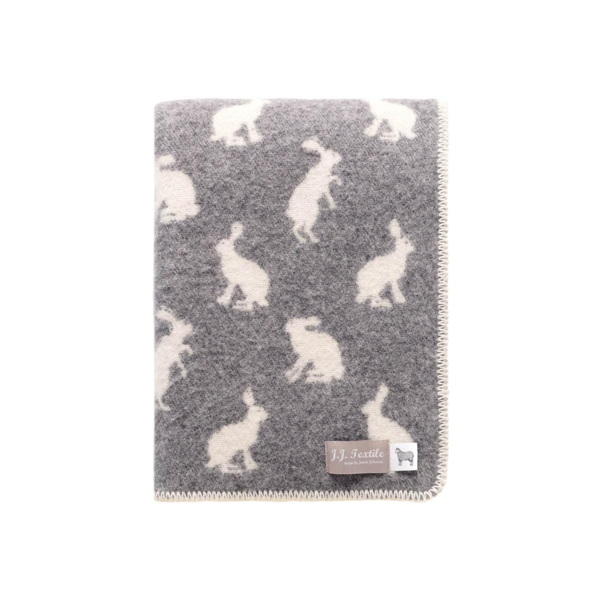Grey / Neutrals / White Little Hares Wool Blanket J. j.textile – image 1
