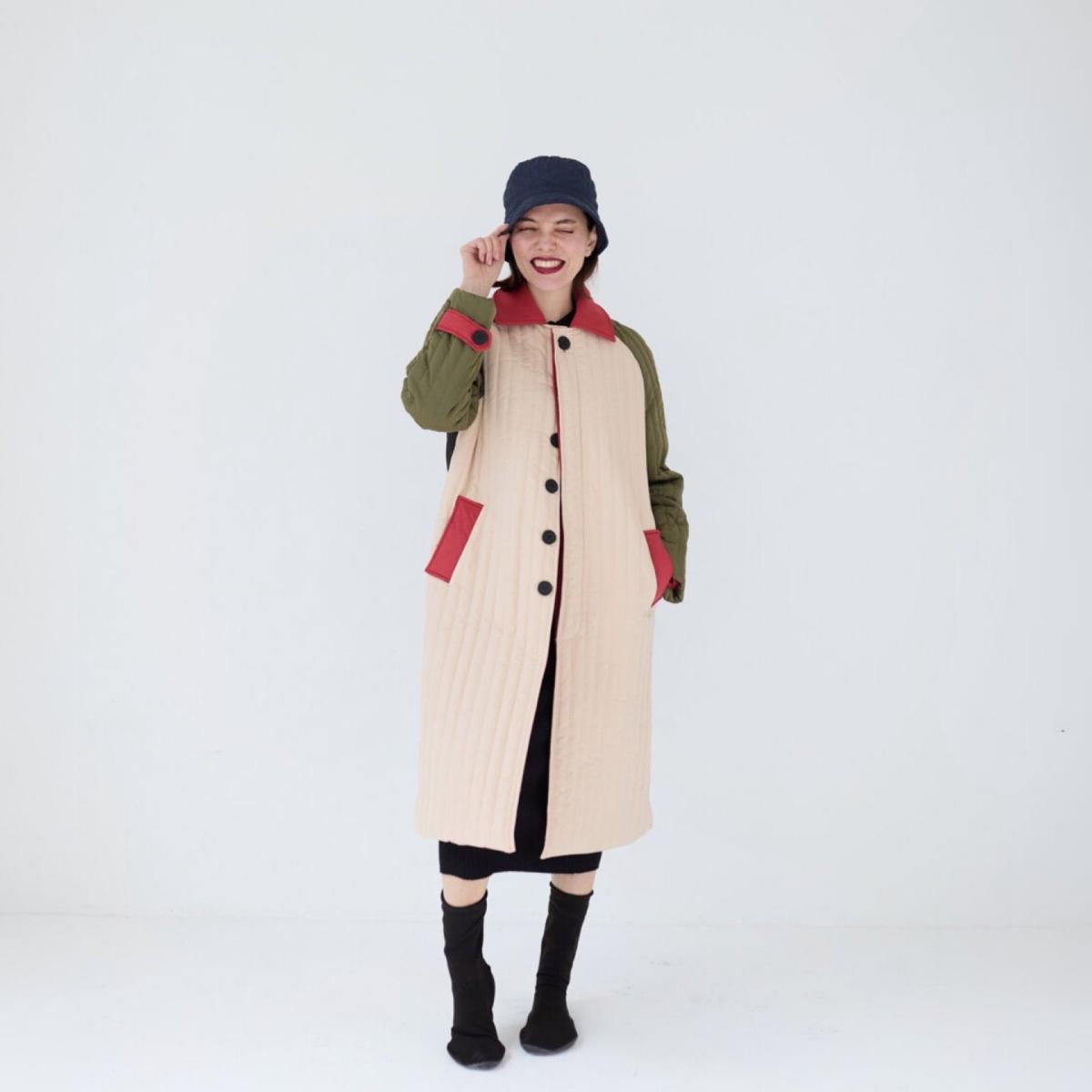 Women's Neutrals / Green / Black Beige Khaki Patchwork Color Block Quilt Long Jacket | M/L | London Atelier Byproduct – image 7