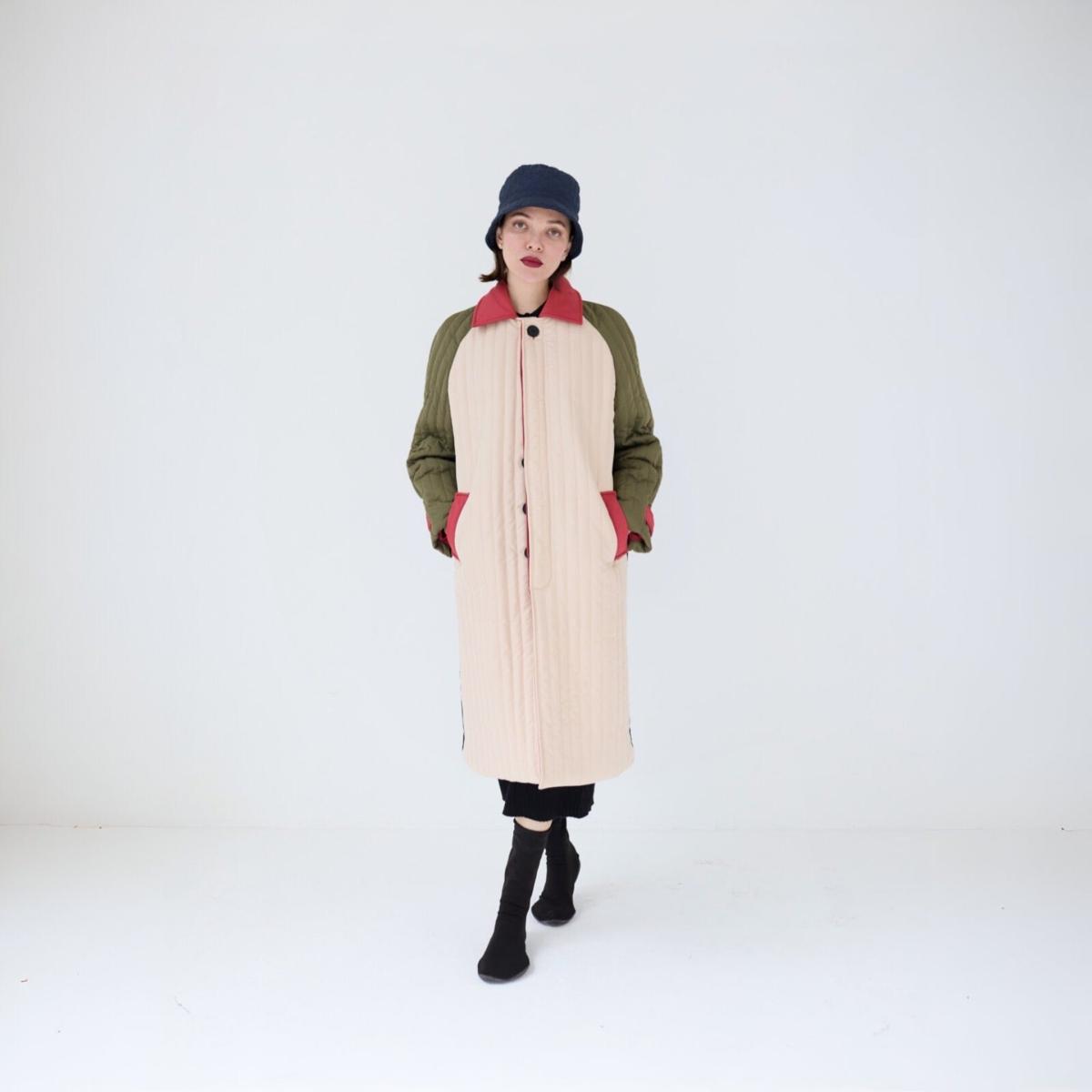 Women's Neutrals / Green / Black Beige Khaki Patchwork Color Block Quilt Long Jacket | M/L | London Atelier Byproduct – image 8