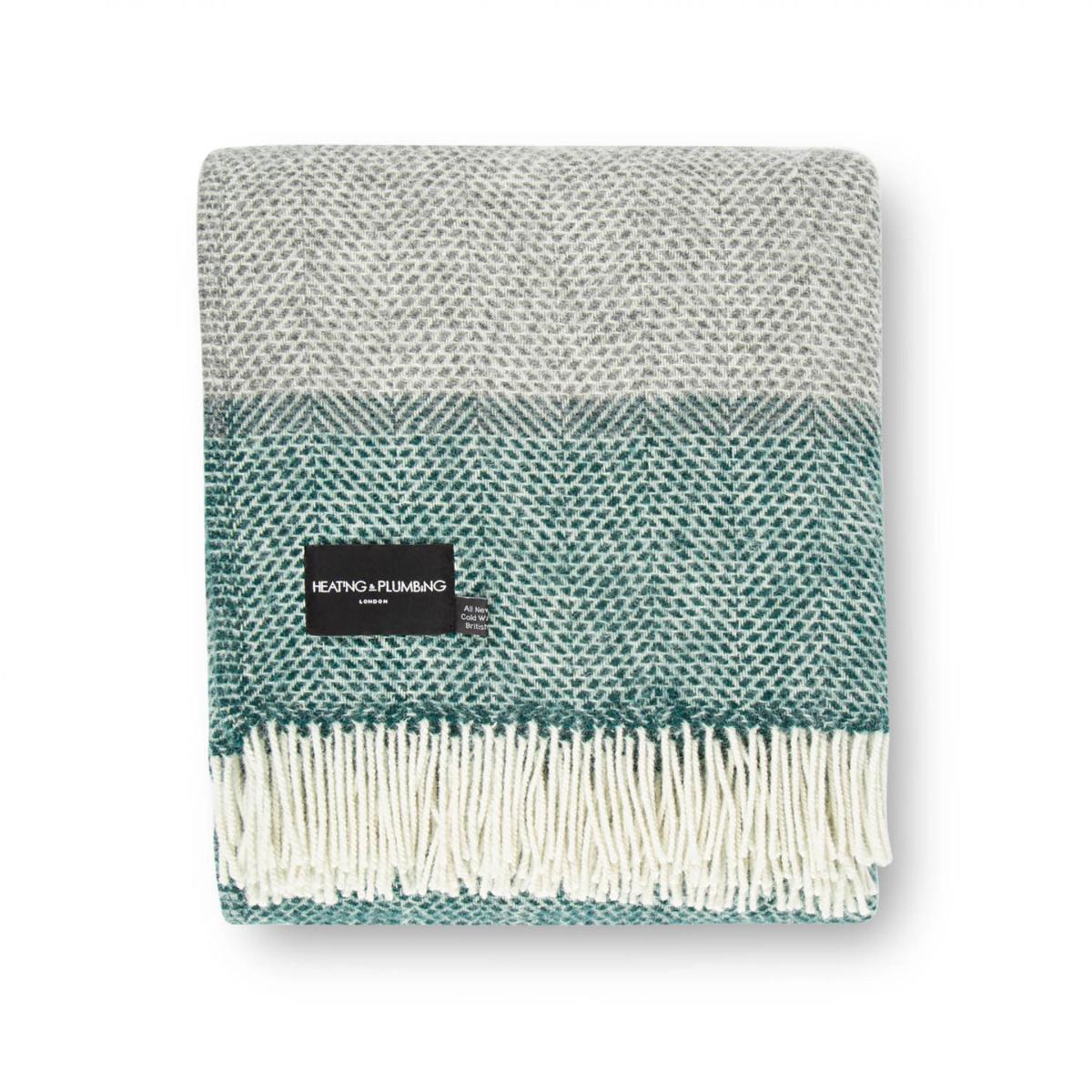 Green / Grey Pure New Wool Blanket - Down To The Valley One Size Heating & Plumbing London – image 2