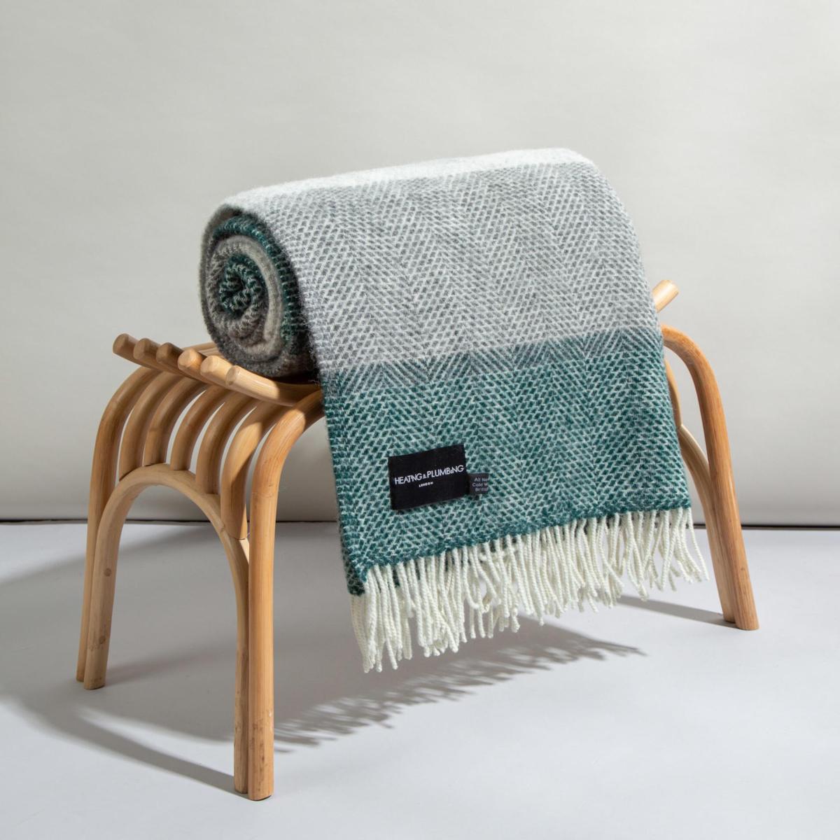 Green / Grey Pure New Wool Blanket - Down To The Valley One Size Heating & Plumbing London – image 3