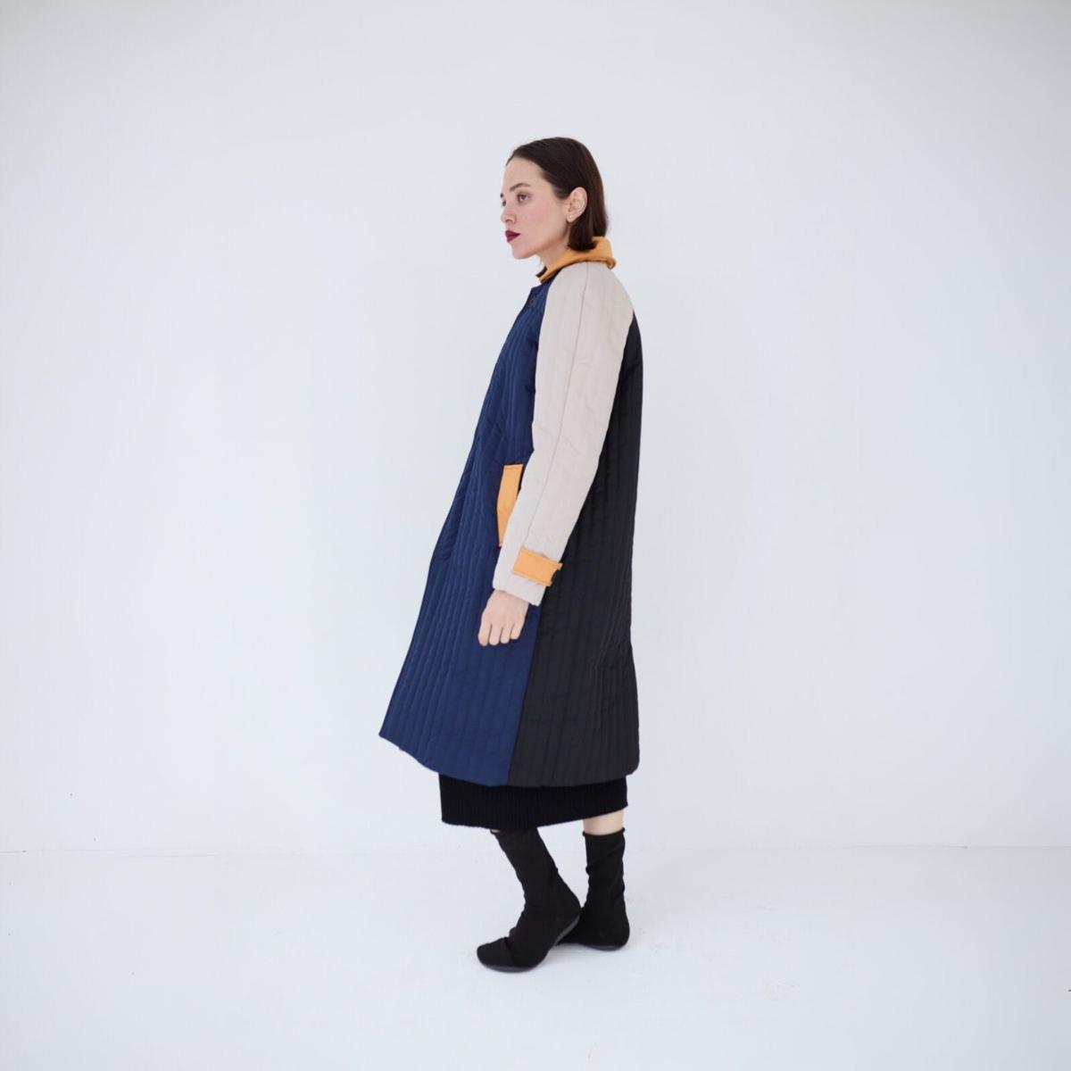 Women's Neutrals / Blue / Black Navy Orange Patchwork Colour Block Quilt Long Jacket | Xs/S | London Atelier Byproduct – image 6