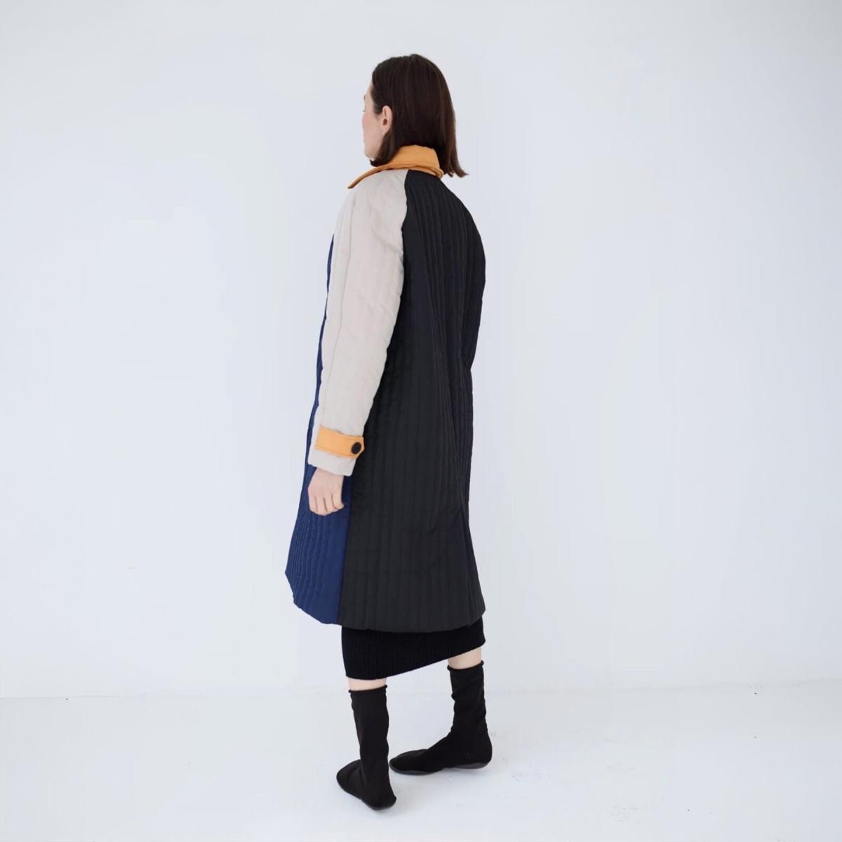 Women's Neutrals / Blue / Black Navy Orange Patchwork Colour Block Quilt Long Jacket | Xs/S | London Atelier Byproduct – image 7