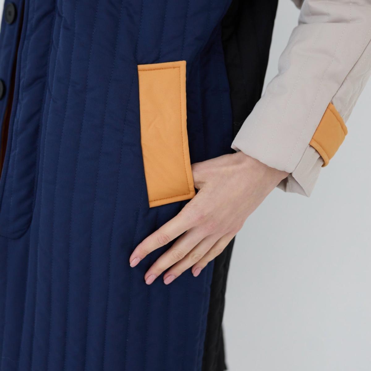 Women's Neutrals / Blue / Black Navy Orange Patchwork Colour Block Quilt Long Jacket | Xs/S | London Atelier Byproduct – image 8