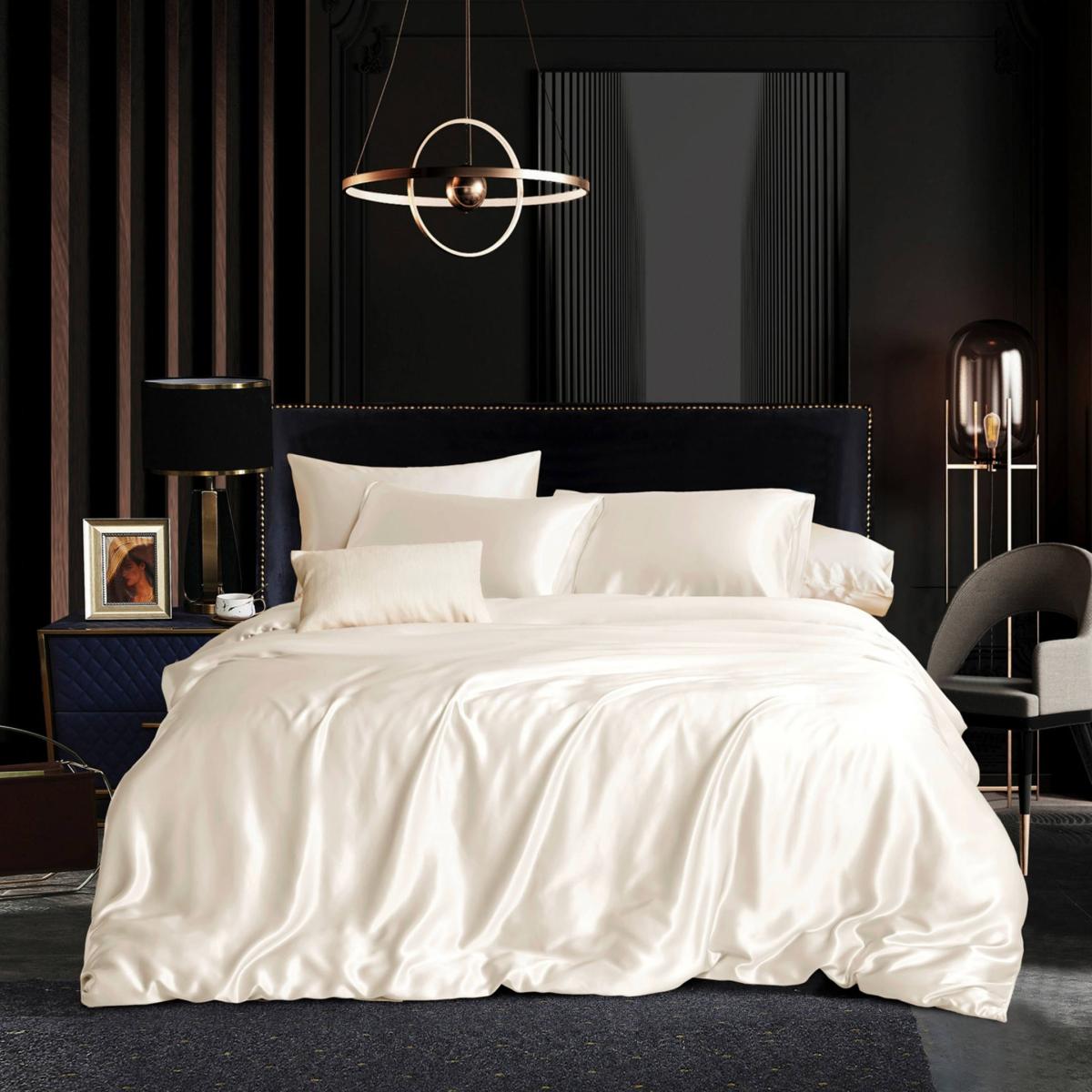 White Pure Mulberry Silk Seamless - Four-Piece Sheet Set - King Size - Ivory Us King Soft Strokes Silk – image 2