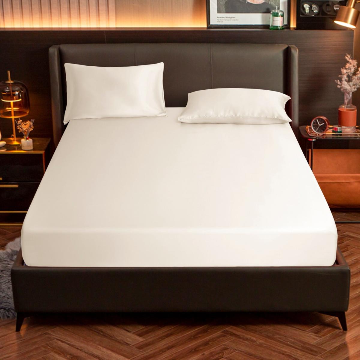 White Pure Mulberry Silk Seamless - Four-Piece Sheet Set - King Size - Ivory Us King Soft Strokes Silk – image 3