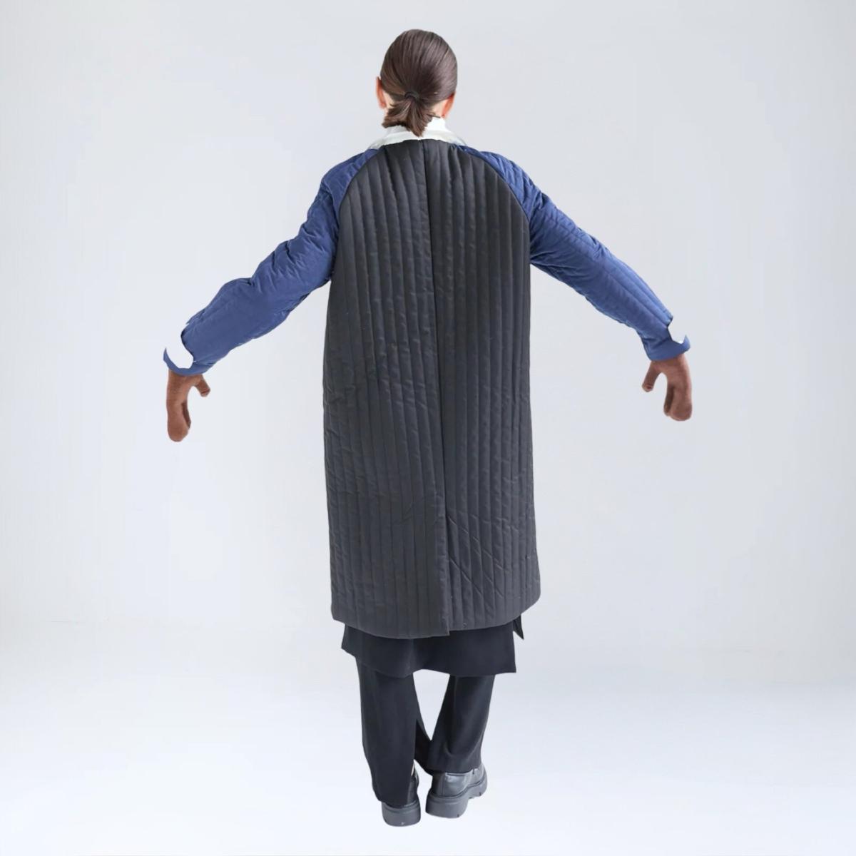 Women's Black / Blue / Grey Grey Navy White Patchwork Colour Block Quilt Long Jacket | M/L | London Atelier Byproduct – image 5