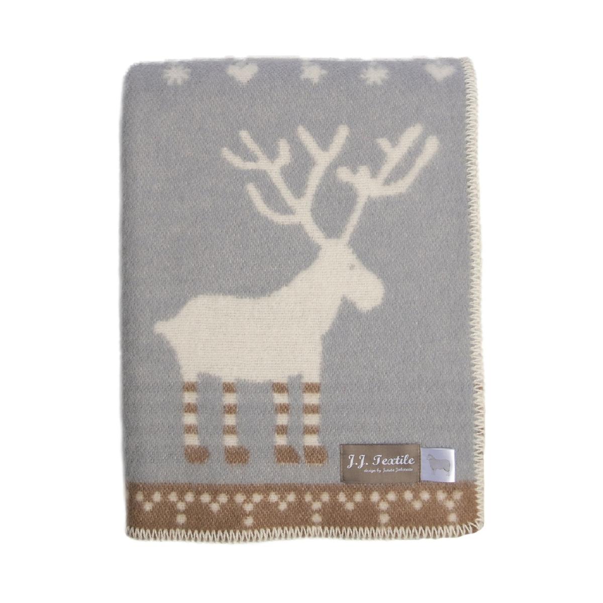 Brown / Grey Festive Blanket With Reindeer J. j.textile – image 2