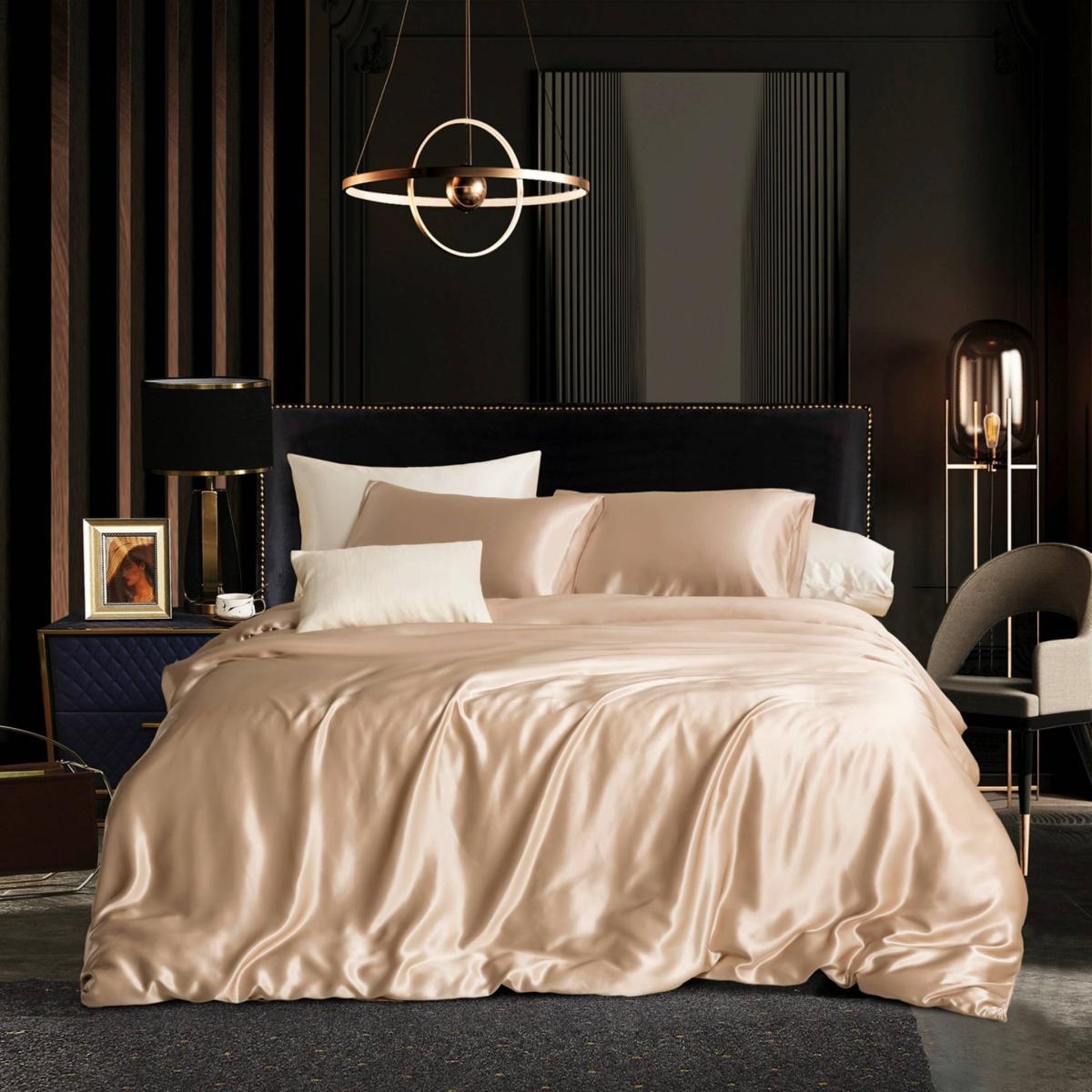 Neutrals Pure Mulberry Silk Seamless - Four-Piece Sheet Set - Double Size - Beige Uk Double Soft Strokes Silk – image 2