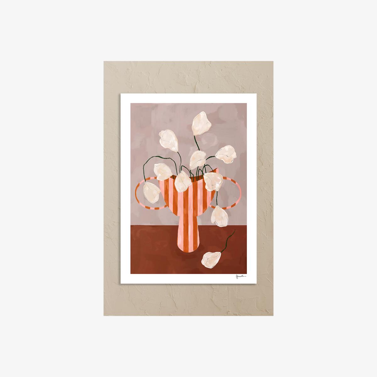 The Poster Club White Flowers in Striped Vase Art Print – image 1