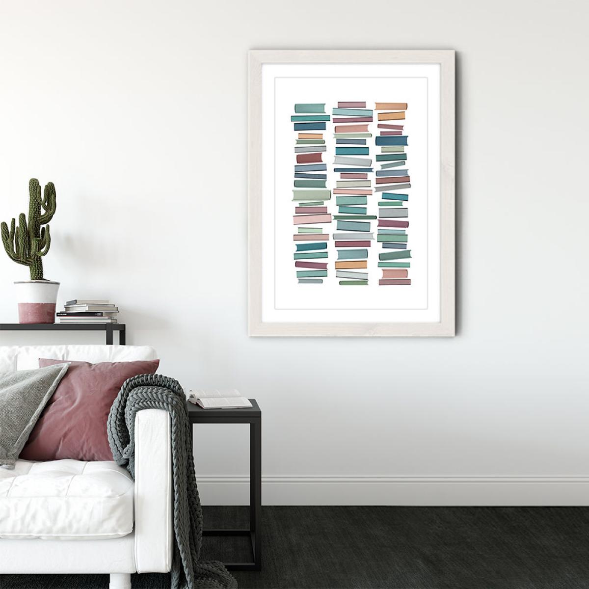 Books Pastel Art Print White Frame – image 3