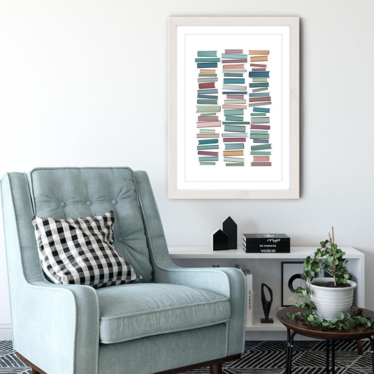 Books Pastel Art Print White Frame – image 4