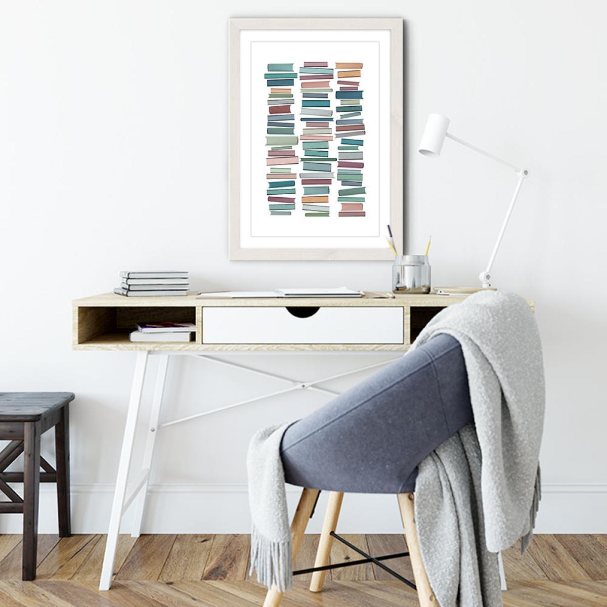 Books Pastel Art Print White Frame – image 5