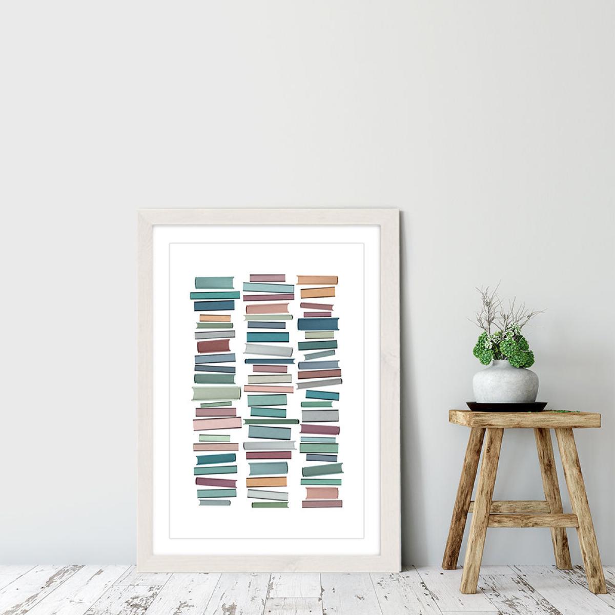 Books Pastel Art Print White Frame – image 6