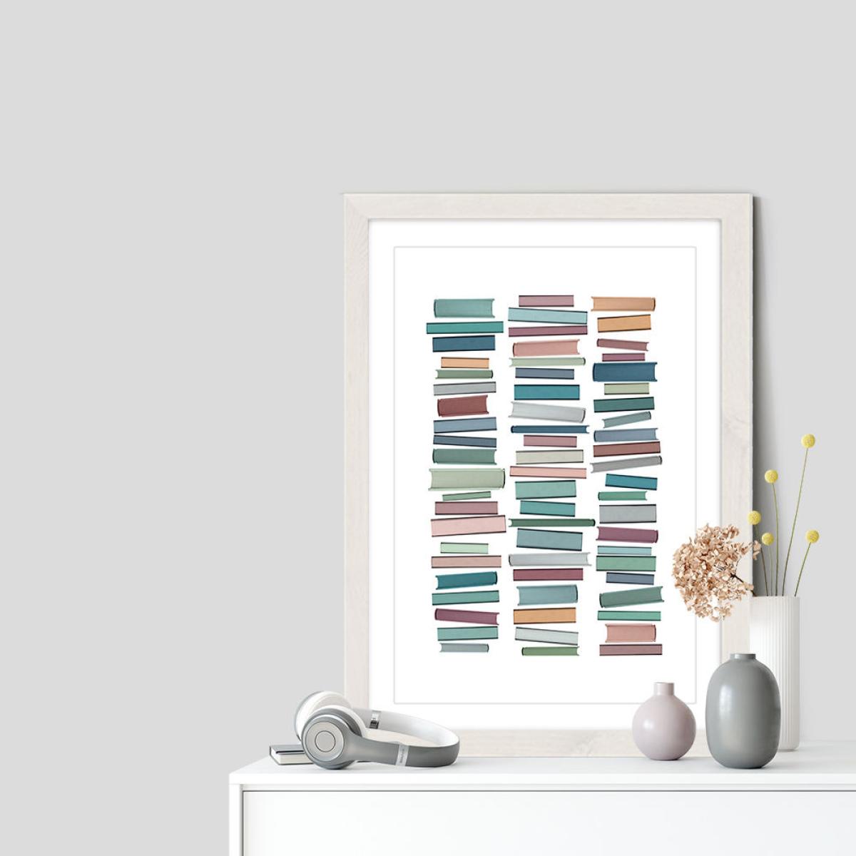Books Pastel Art Print White Frame – image 7