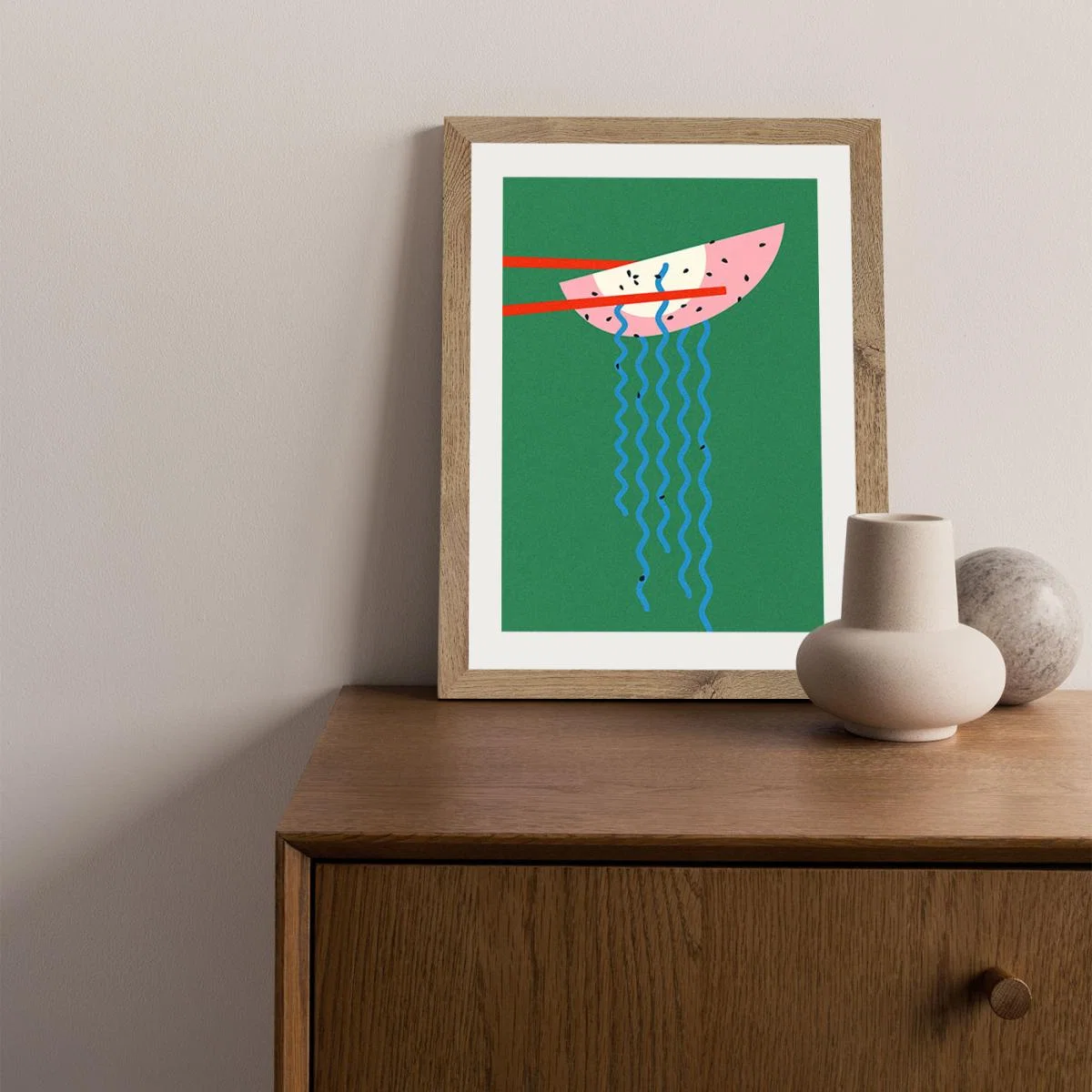 Hollywood Ramen Art Print Oak Frame – image 2