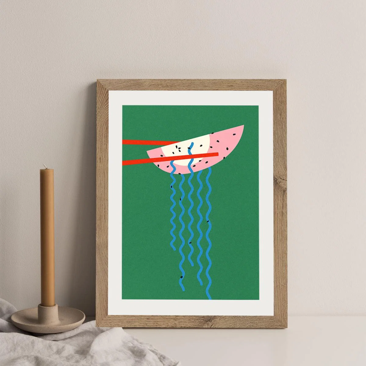 Hollywood Ramen Art Print Oak Frame – image 3