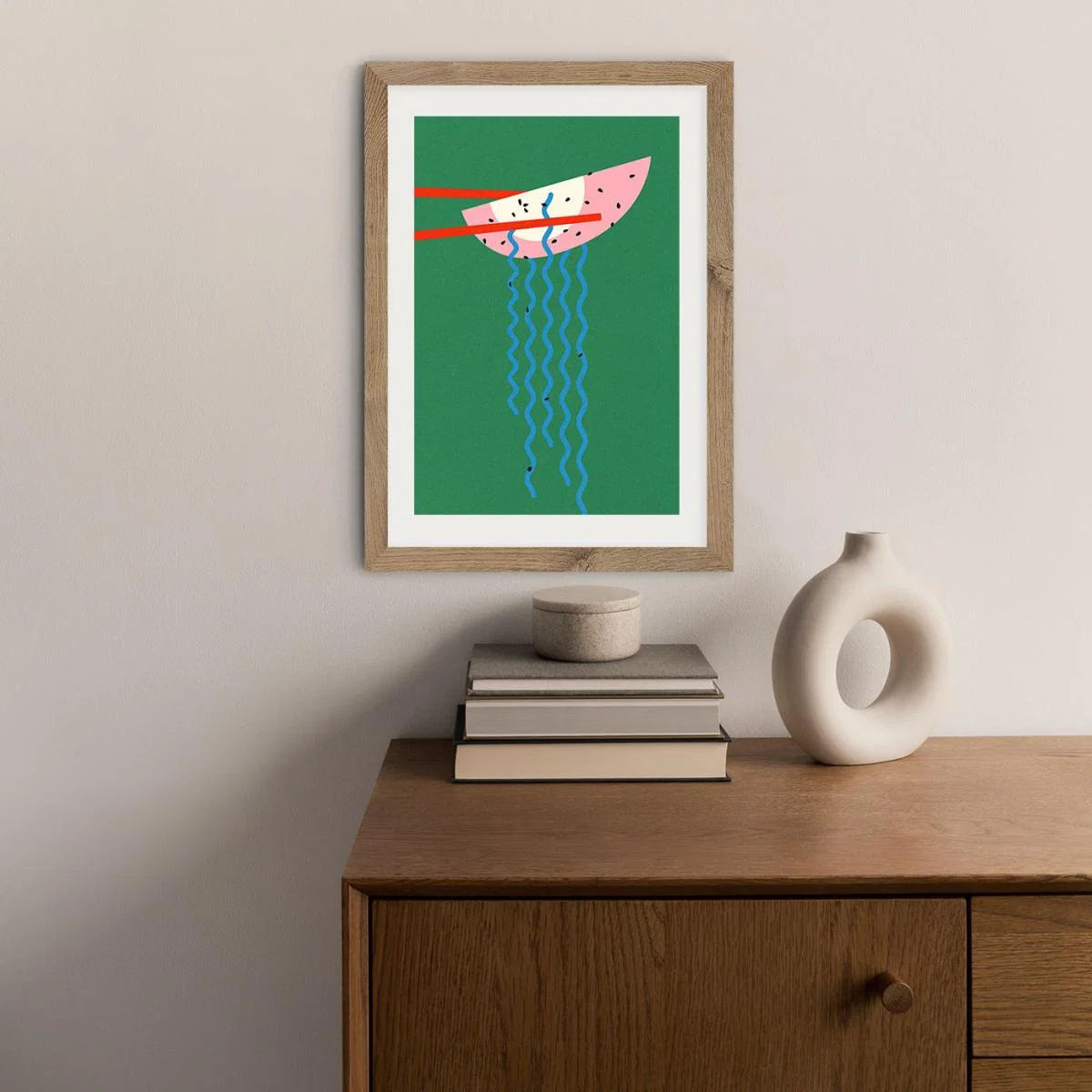 Hollywood Ramen Art Print Oak Frame – image 4