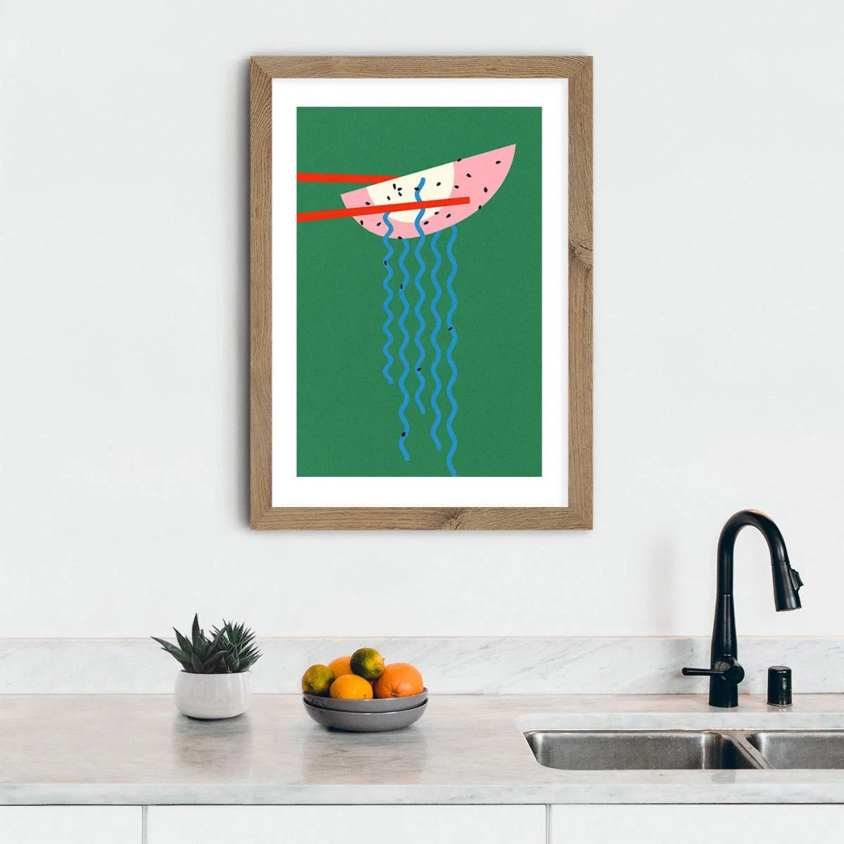 Hollywood Ramen Art Print Oak Frame – image 9