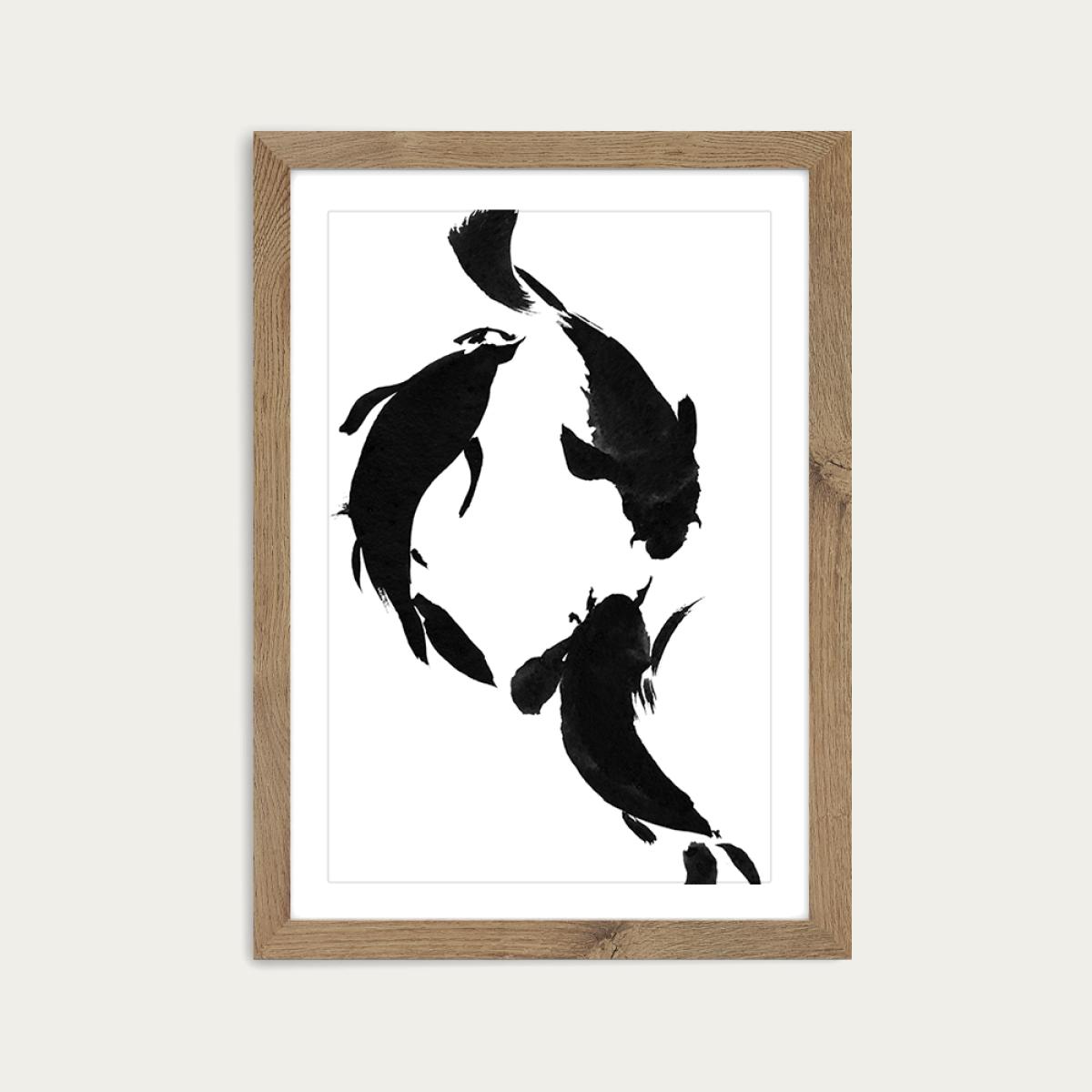 Koi Art Print Oak Frame – image 1