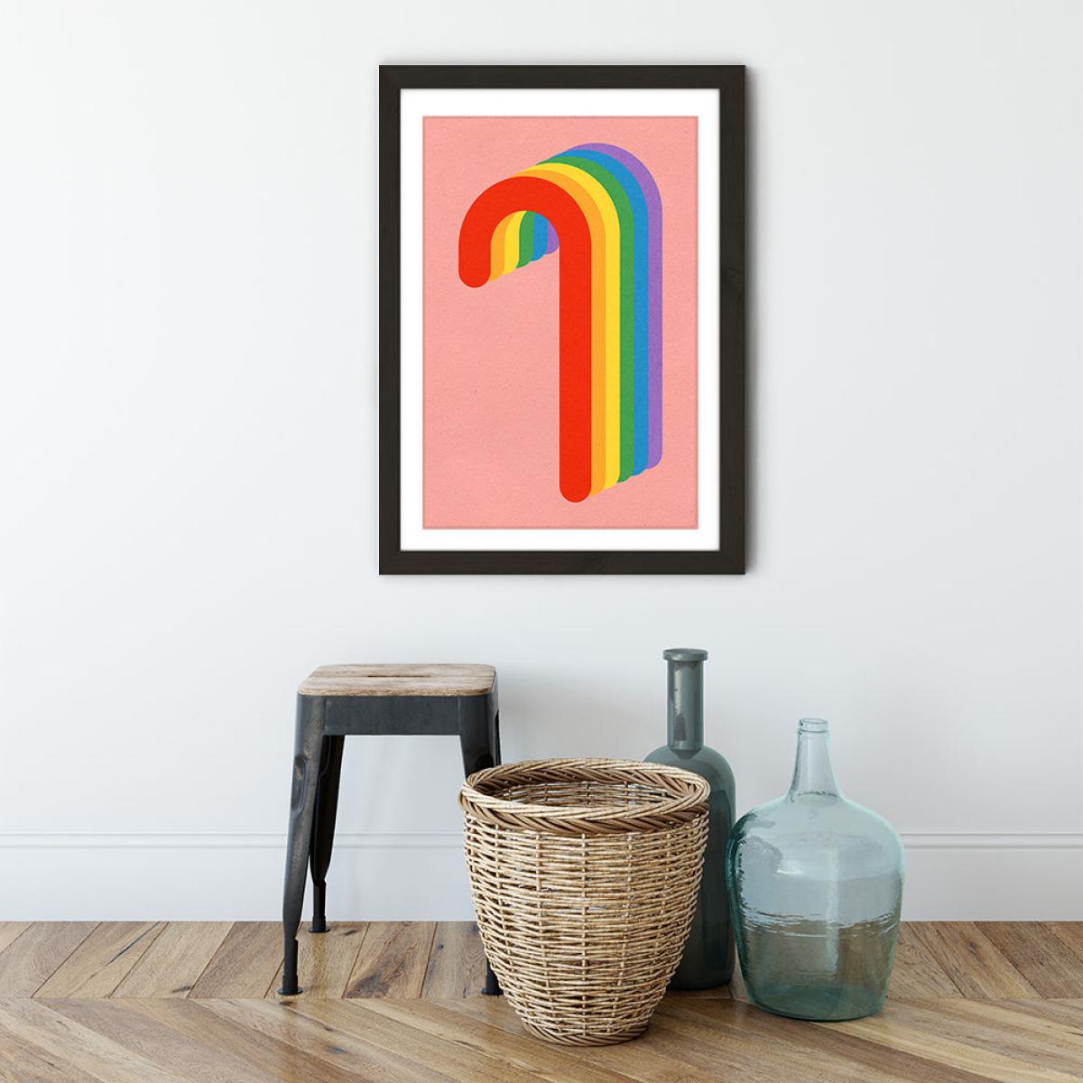 Rainbow Candy Cane Art Print Black Frame – image 3