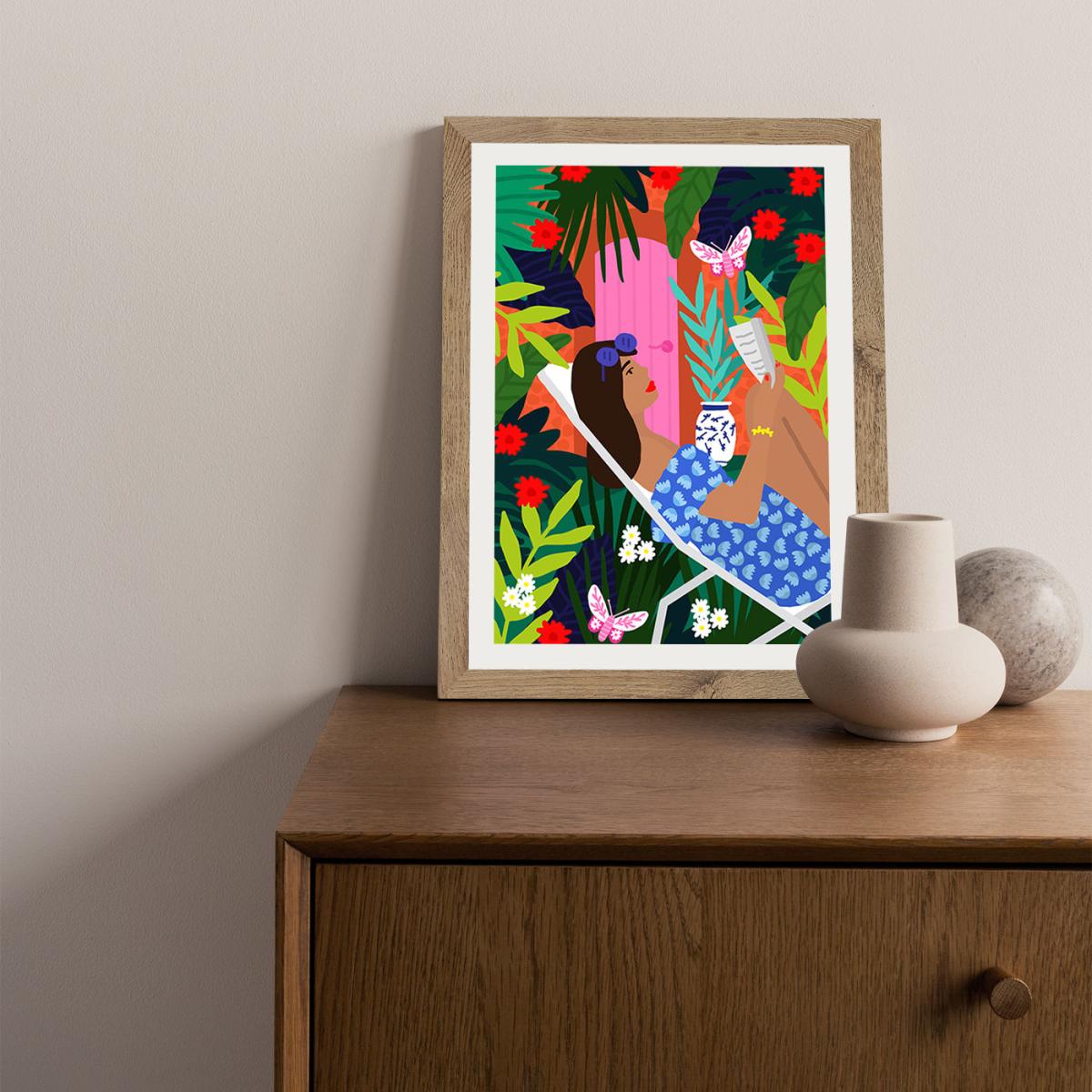 Very Tropical Girl Art Print Oak Frame – image 2