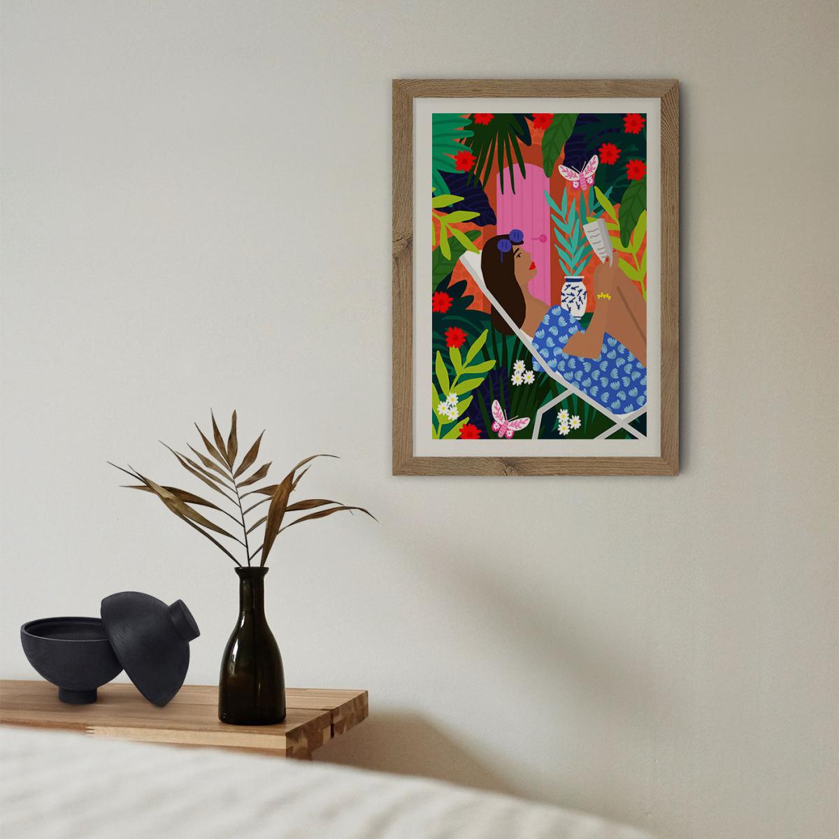Very Tropical Girl Art Print Oak Frame – image 11