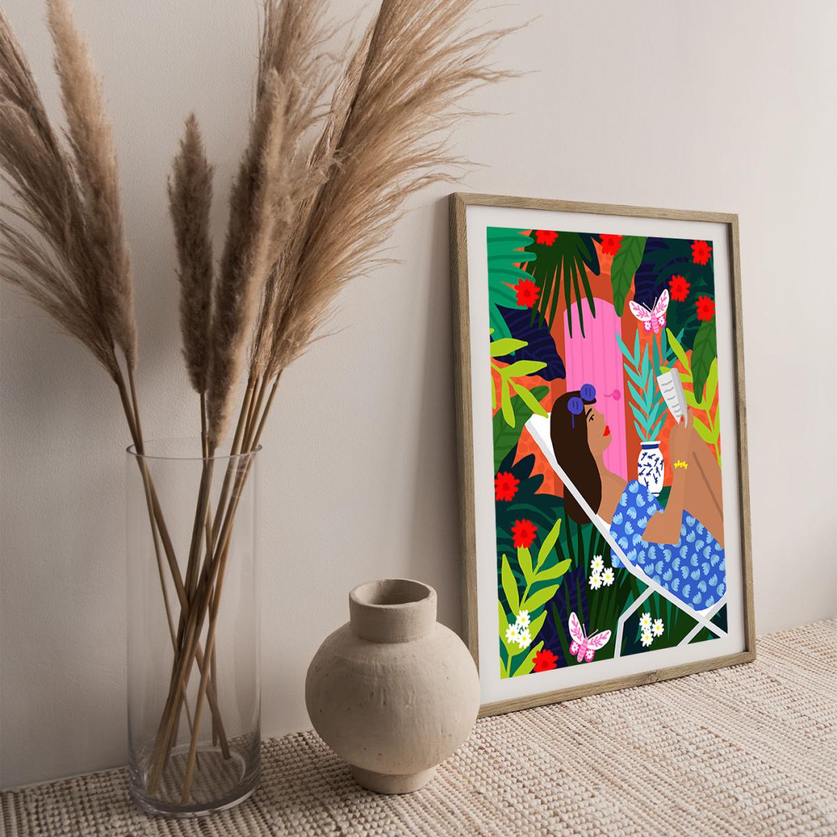 Very Tropical Girl Art Print Oak Frame – image 3