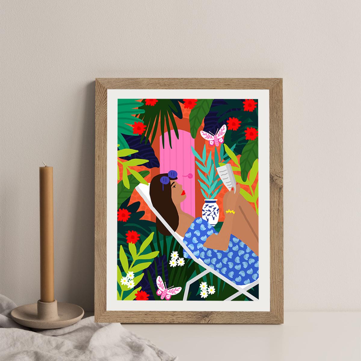 Very Tropical Girl Art Print Oak Frame – image 4