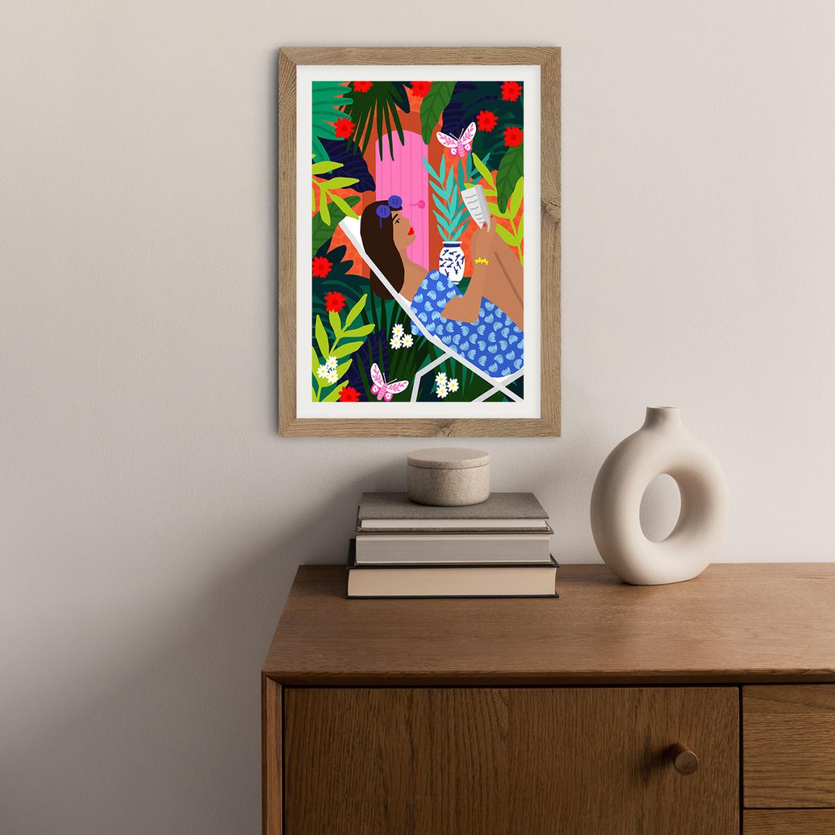 Very Tropical Girl Art Print Oak Frame – image 5