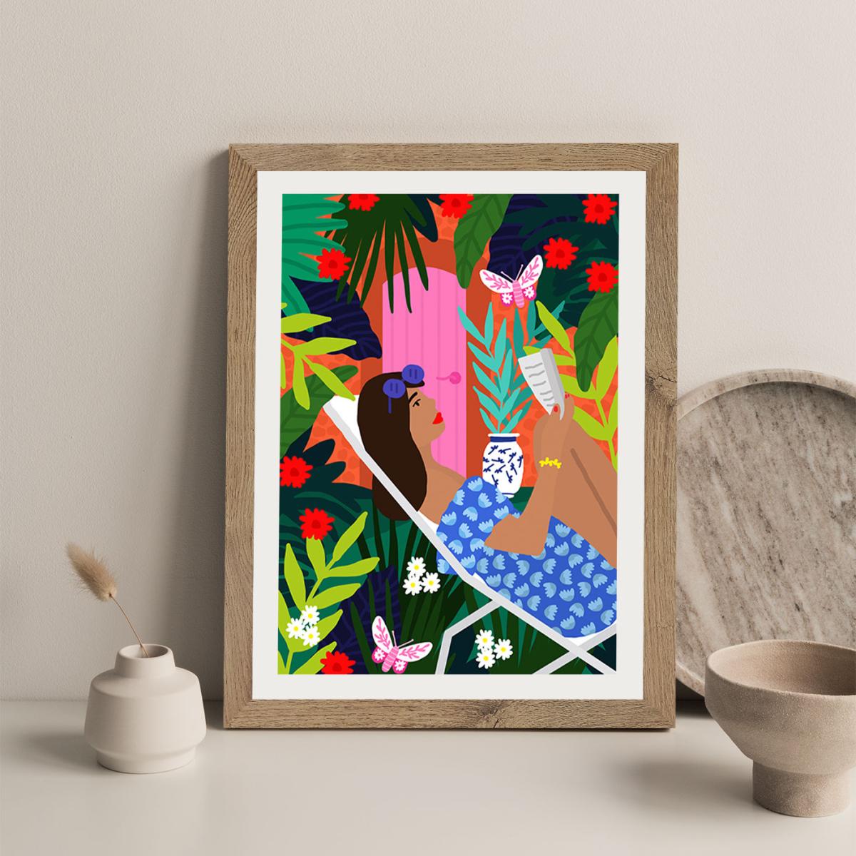 Very Tropical Girl Art Print Oak Frame – image 6