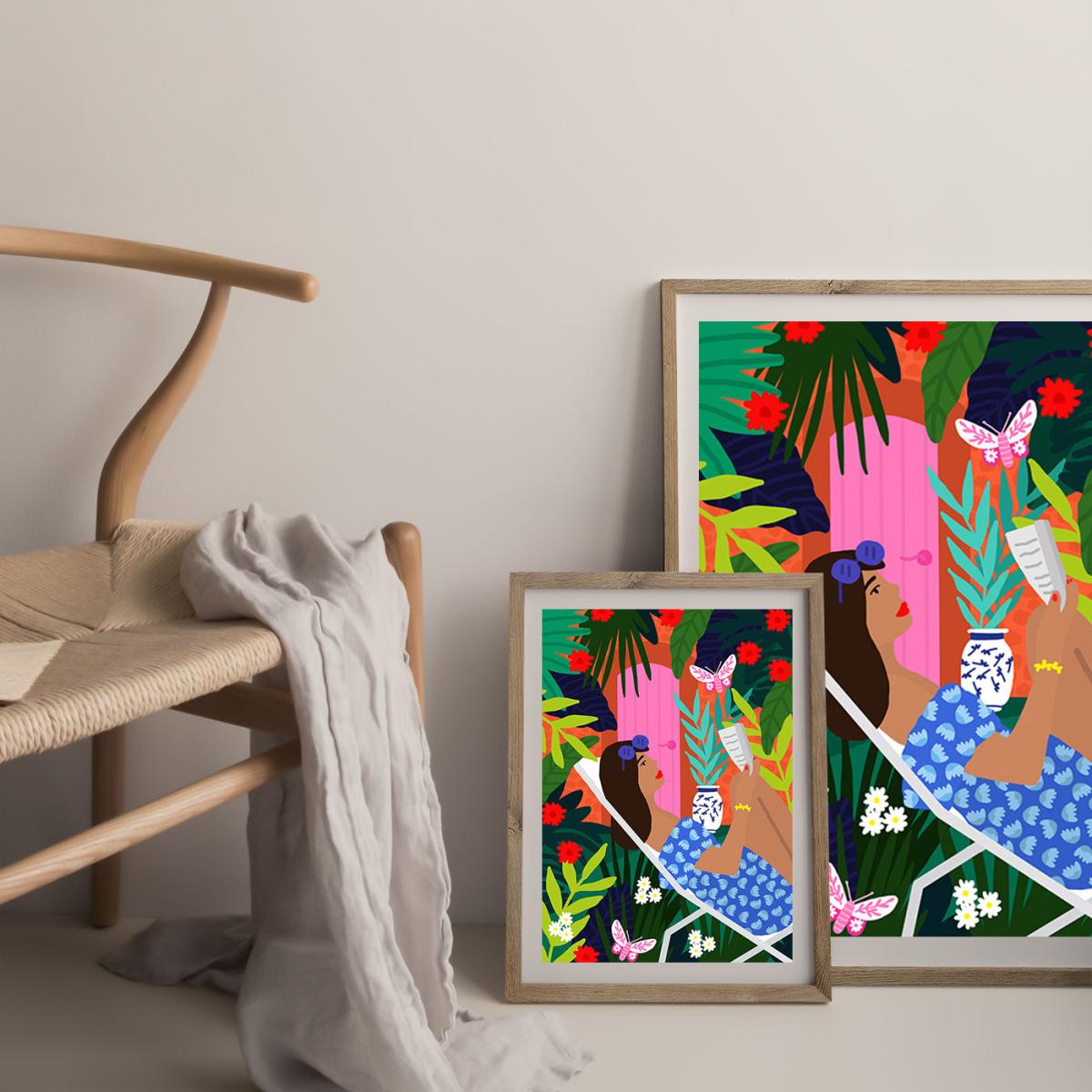 Very Tropical Girl Art Print Oak Frame – image 7