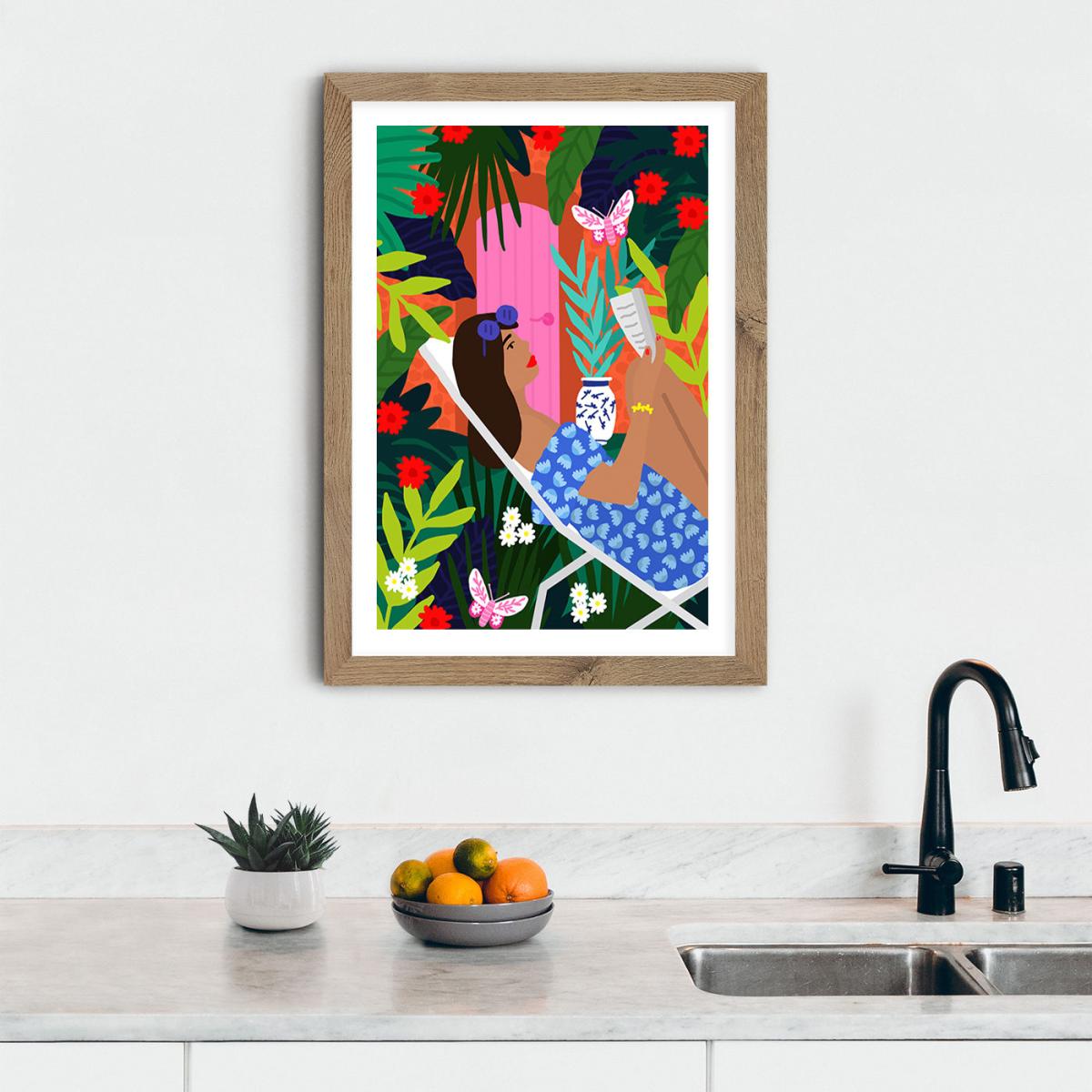 Very Tropical Girl Art Print Oak Frame – image 8