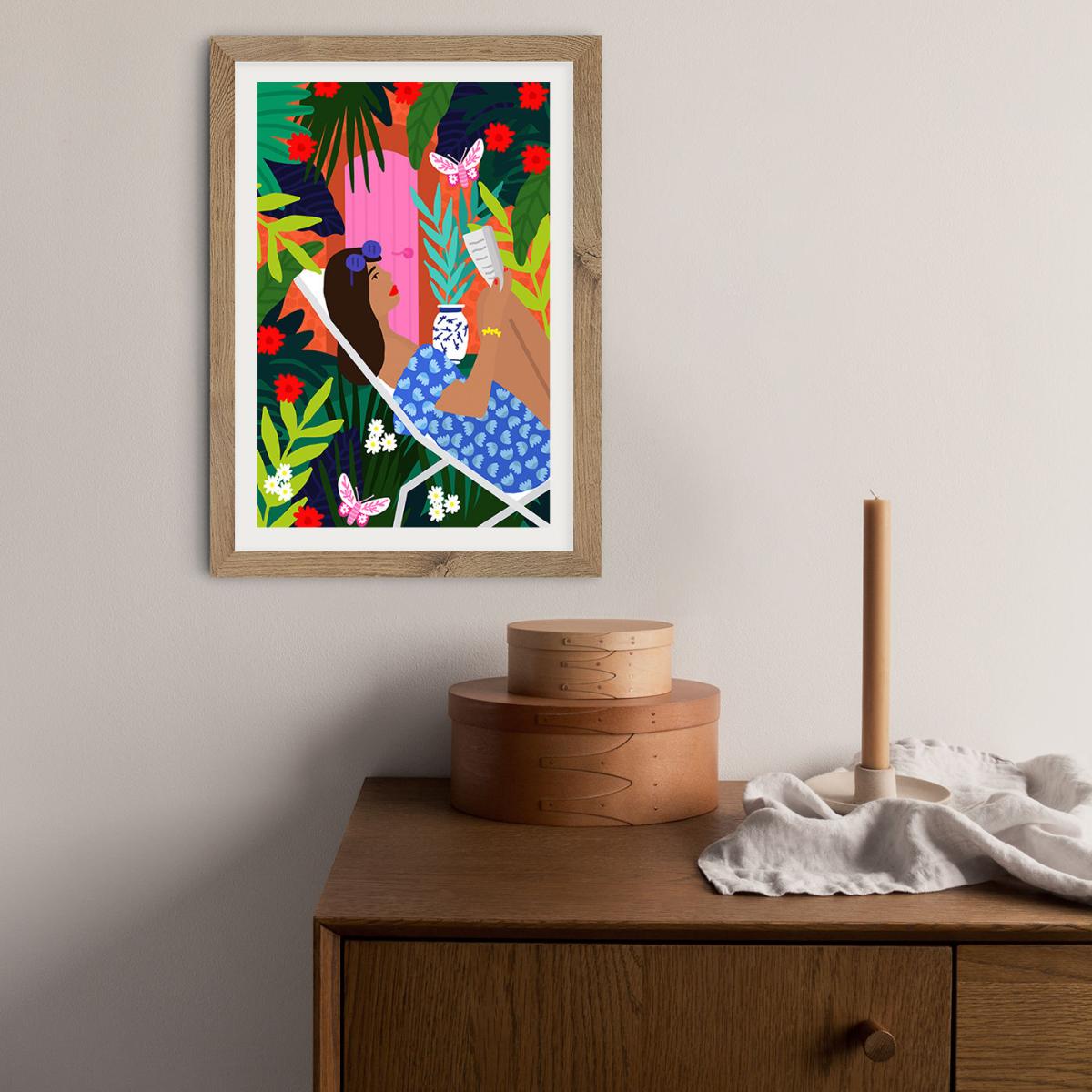 Very Tropical Girl Art Print Oak Frame – image 9