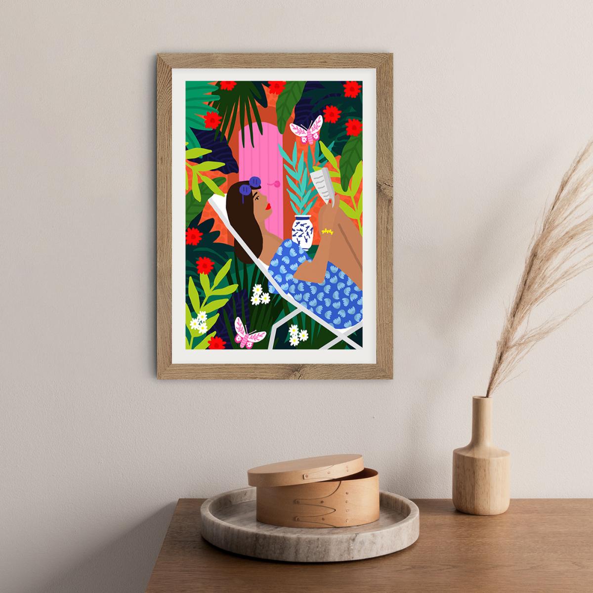 Very Tropical Girl Art Print Oak Frame – image 10