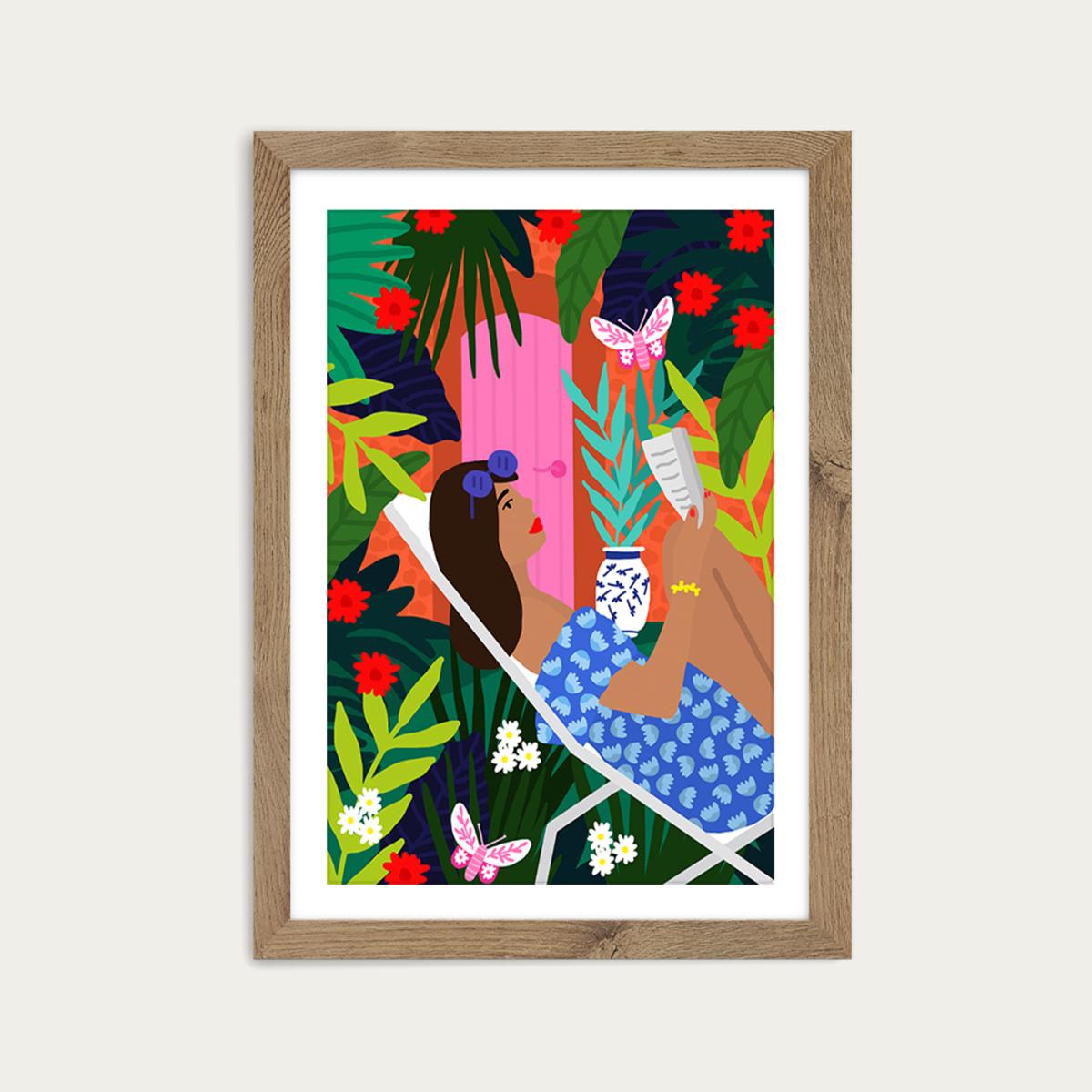 Very Tropical Girl Art Print Oak Frame – image 1