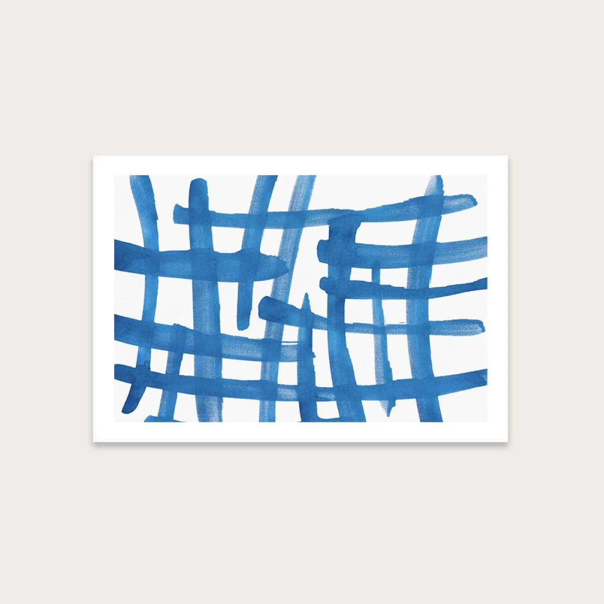 Abstract Lines Blue and White 01 Art Print Unframed