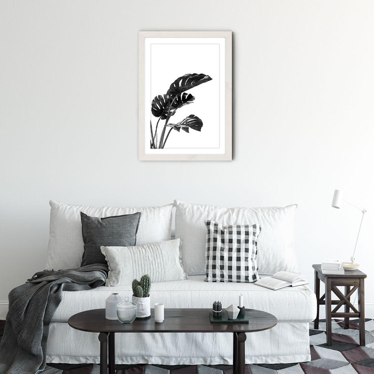 Monstera Black and White 3 Art Print White Frame – image 2