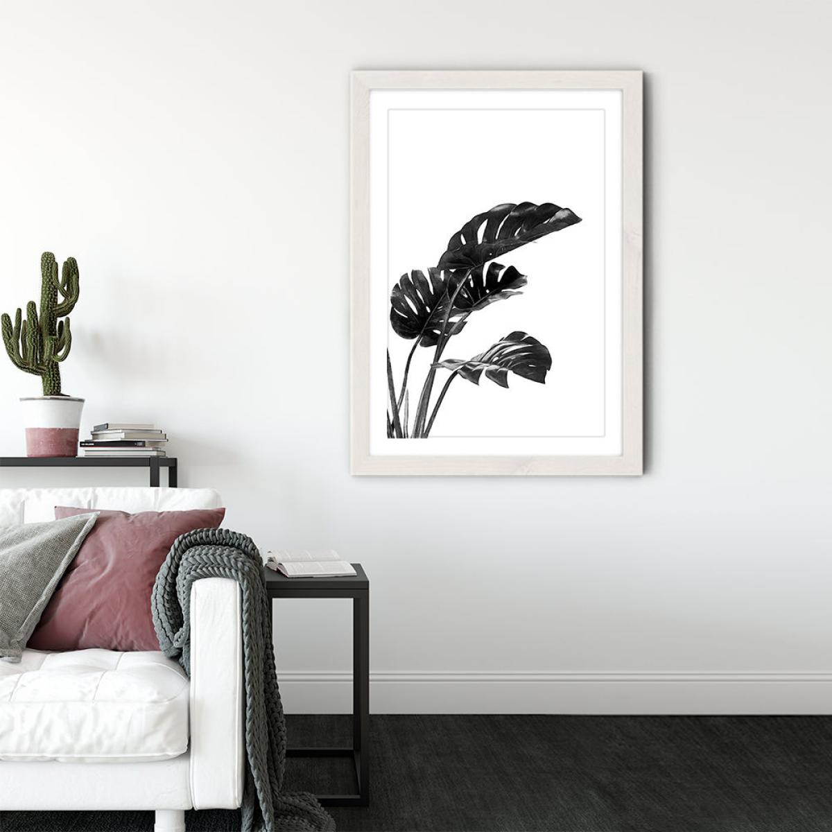 Monstera Black and White 3 Art Print White Frame – image 3