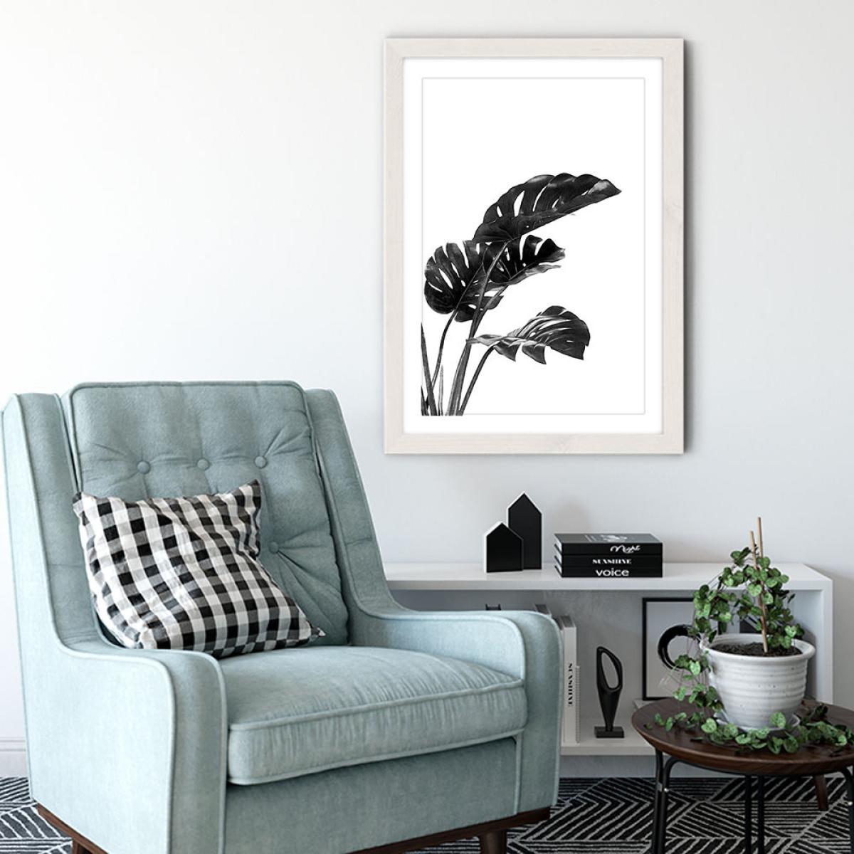 Monstera Black and White 3 Art Print White Frame – image 4
