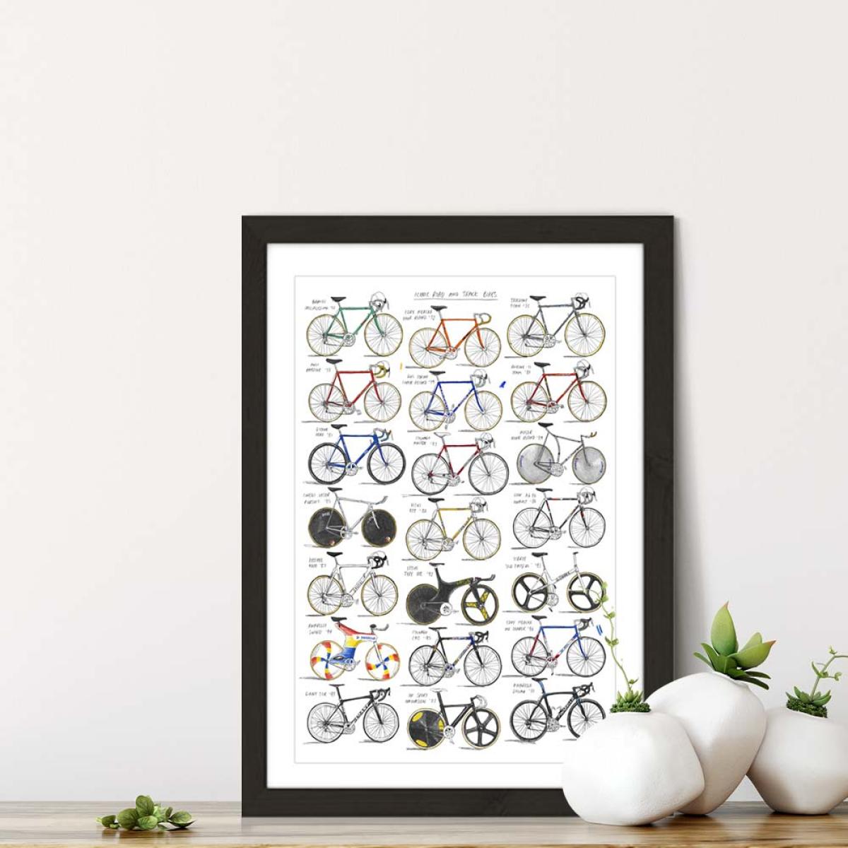Black Frame Iconic Road And Track Bikes Art Print – image 3