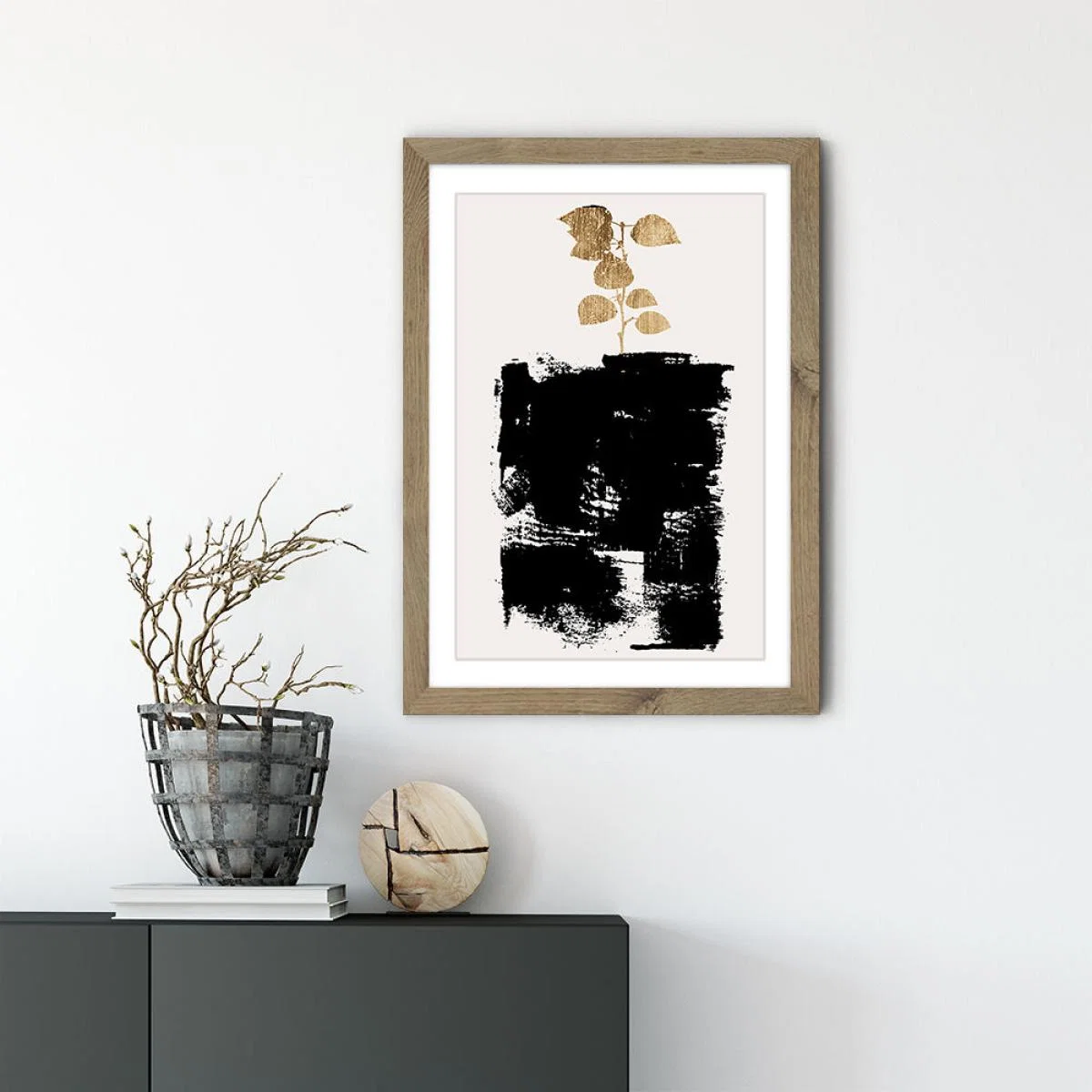 Botanical Still Life Gold No.5 Art Print Oak Frame – image 2