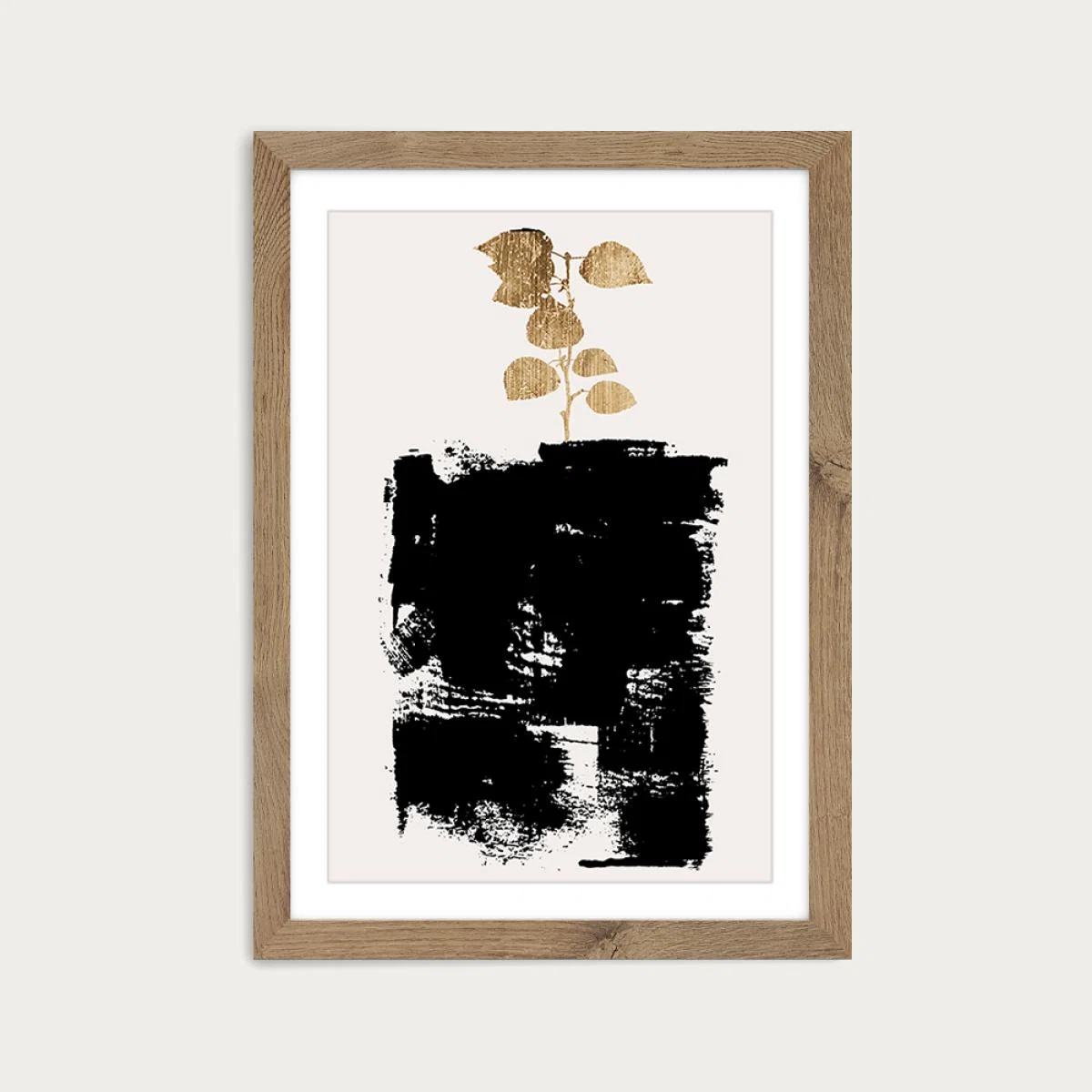 Botanical Still Life Gold No.5 Art Print Oak Frame – image 1
