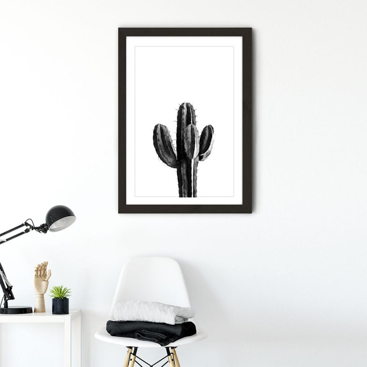 Cactus Black and White 3 Art Print Black Frame – image 2