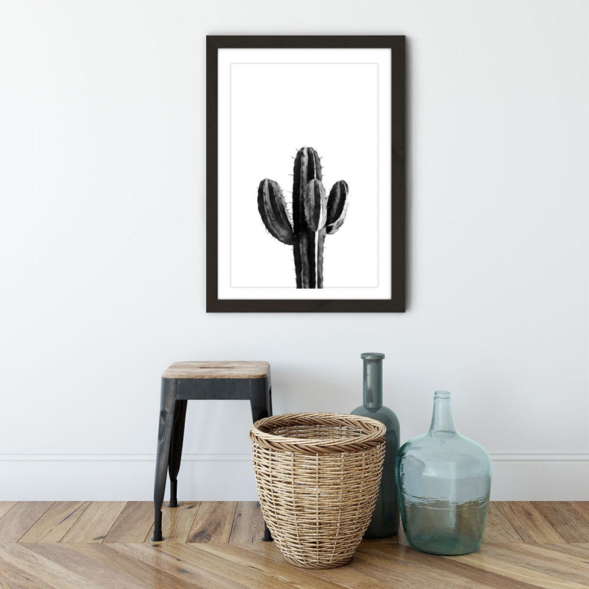 Cactus Black and White 3 Art Print Black Frame – image 3