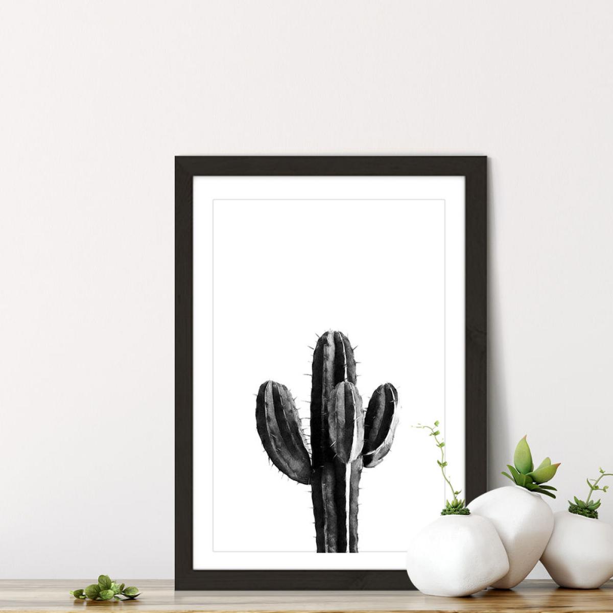 Cactus Black and White 3 Art Print Black Frame – image 7