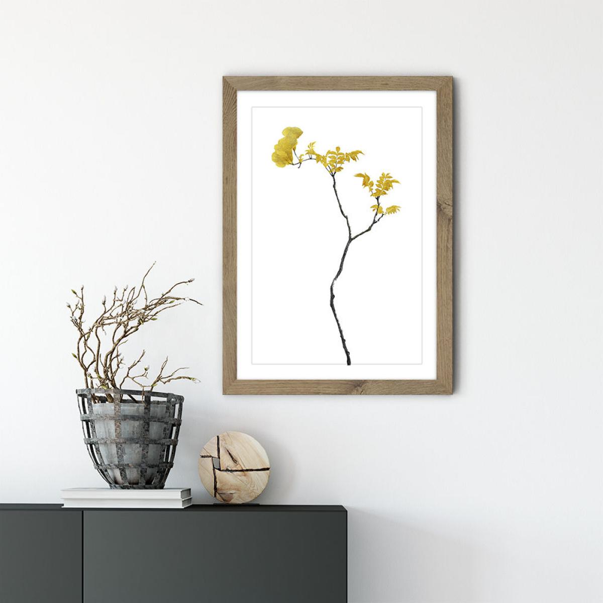 Flower Minimal Black and Gold 1 Art Print Oak Frame – image 2